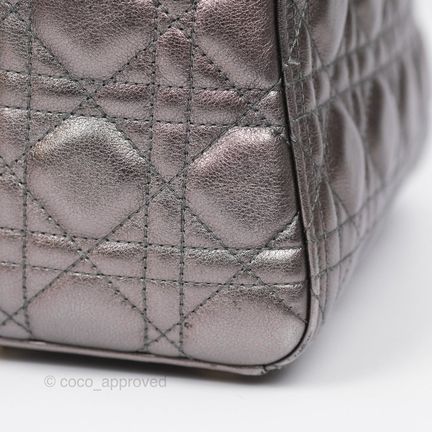 Christian Dior Medium Lady Dior Metallic Dark Grey Lambskin Gold Hardware