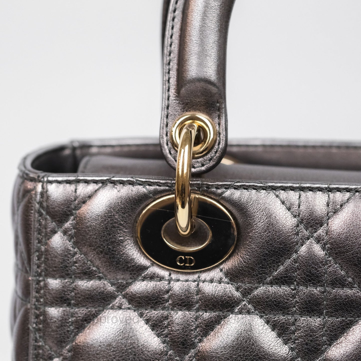 Christian Dior Medium Lady Dior Metallic Dark Grey Lambskin Gold Hardware