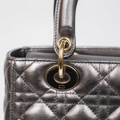 Christian Dior Medium Lady Dior Metallic Dark Grey Lambskin Gold Hardware