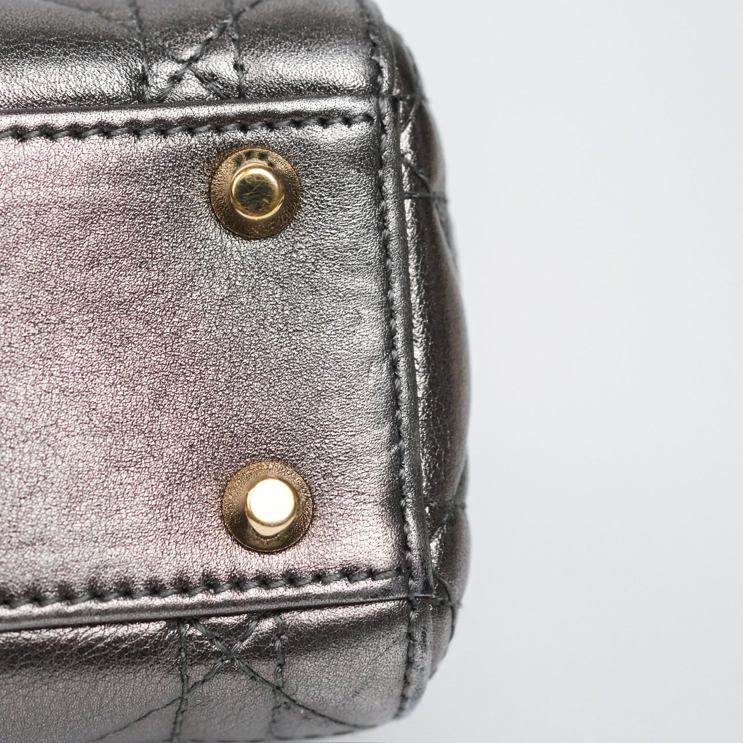 Christian Dior Mini Lady Dior Metallic Dark Grey Lambskin Cannage Gold Hardware