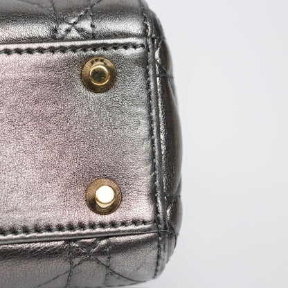 Christian Dior Mini Lady Dior Metallic Dark Grey Lambskin Cannage Gold Hardware