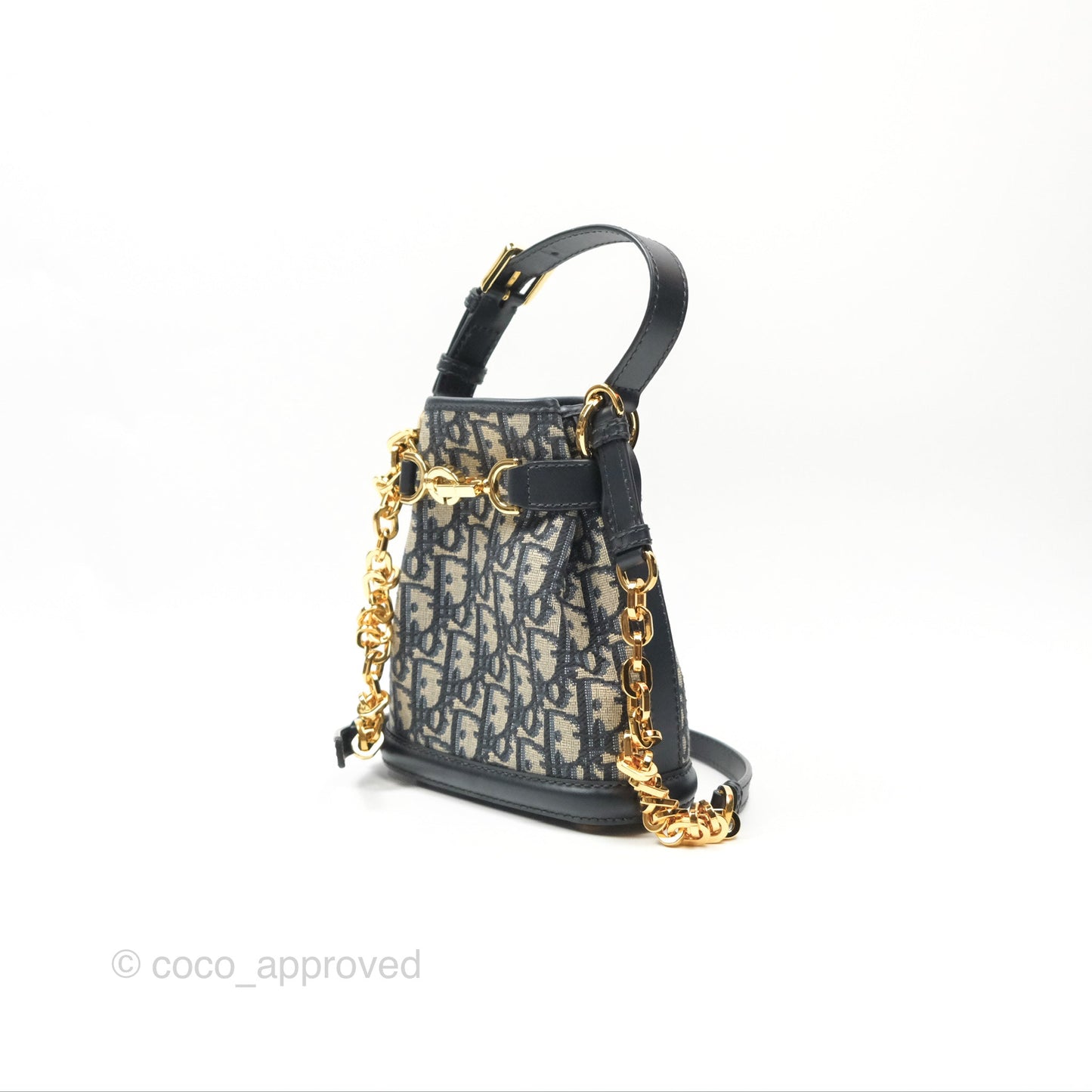 Christian Dior Oblique Calfskin C'est Dior Cannage Bucket Bag Blue Small