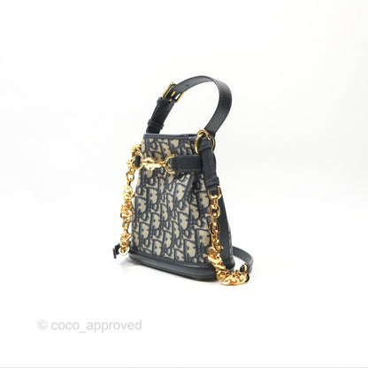 Christian Dior Oblique Calfskin C'est Dior Cannage Bucket Bag Blue Small