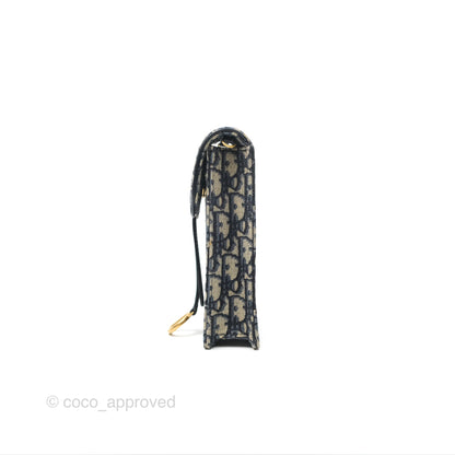 Dior Vertical Saddle Phone Holder Navy Oblique Canvas