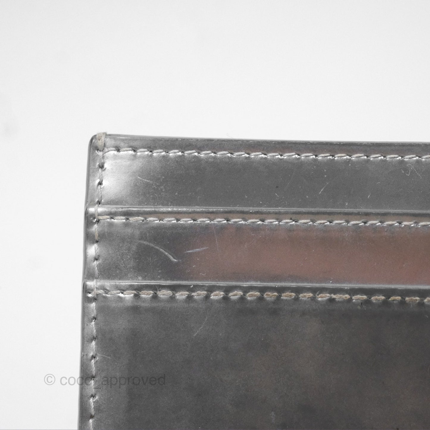 Christian Dior Metallic Sliver Card Holder Silver Hardware