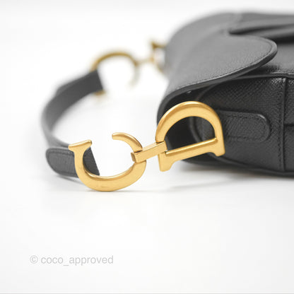 Christian Dior Mini Saddle Bag Black Grained Calfskin Gold Hardware