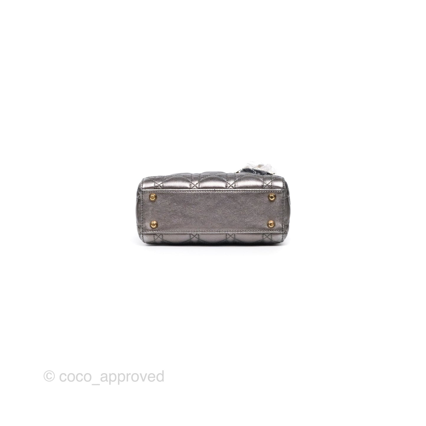 Christian Dior Mini Lady Dior Metallic Dark Grey Lambskin Cannage Gold Hardware