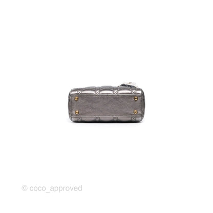 Christian Dior Mini Lady Dior Metallic Dark Grey Lambskin Cannage Gold Hardware