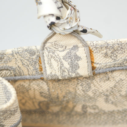 Christian Dior Medium (Old Small) Book Tote Embroidered Toile De Jouy Light Grey Canvas