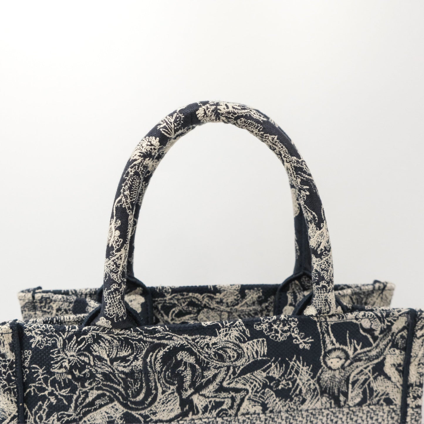 Christian Dior New Small Embroidered Toile De Jouy Canvas Book Tote Navy