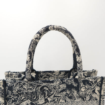 Christian Dior New Small Embroidered Toile De Jouy Canvas Book Tote Navy