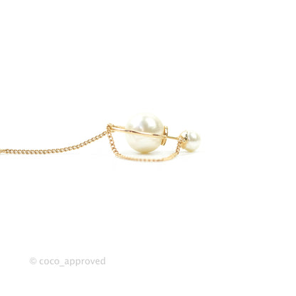 Christian Dior CD Pearl Long Drop Earrings Gold Tone