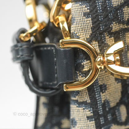 Christian Dior Oblique Calfskin C'est Dior Cannage Bucket Bag Blue Small