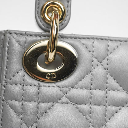 Christian Dior Mini Lady Dior Opaline Gray Pearlescent Cannage Lambskin