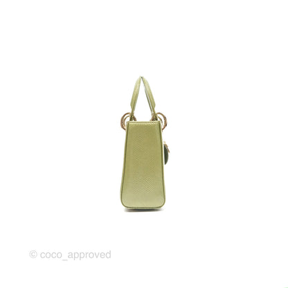 Dior Mini Lady Dior Green Metallic Lizard Gold Hardware