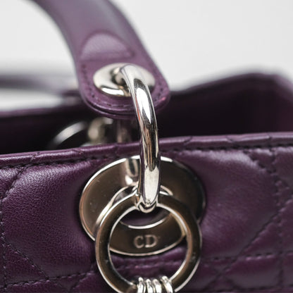 Christian Dior Medium Lady Dior Dark Purple Lambskin Silver Hardware