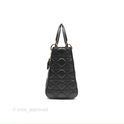 Christian Dior Medium Lady Dior Black Lambskin Gold Hardware