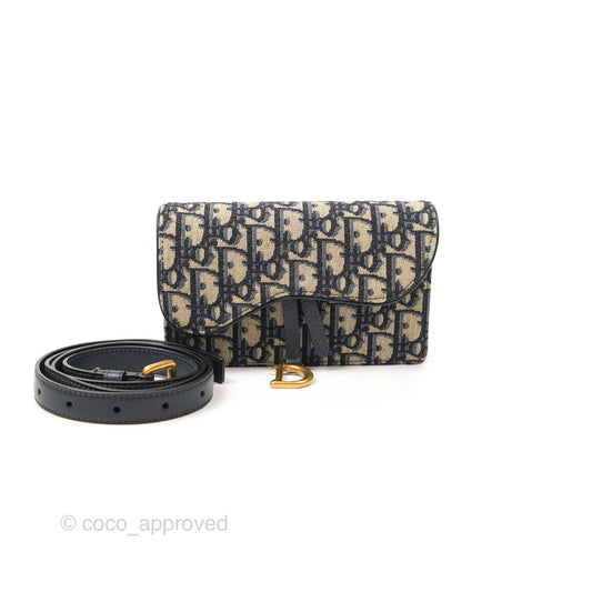 Christian Dior Blue Dior Oblique Jacquard Saddle Belt Pouch