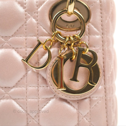 Christian Dior Mini Lady Dior Iridescent Light Pink Cannage Gold Hardware
