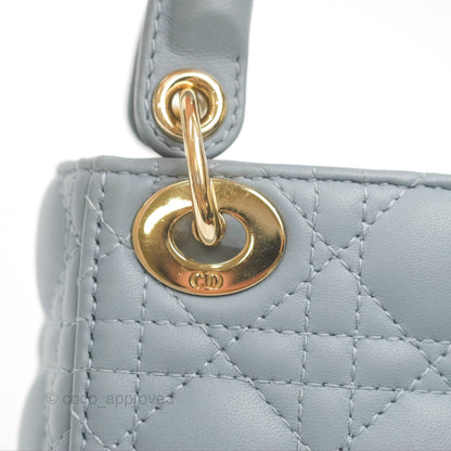Christian Dior Micro Lady Dior Cannage Blue Grey Lambskin Gold Hardware
