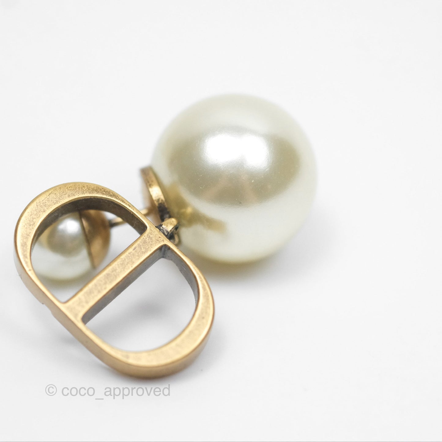 Christian Dior Tribales Pearl CD Earrings Gold Tone