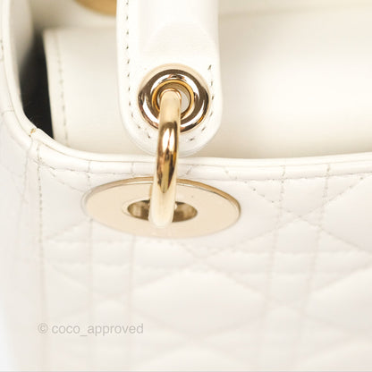 Christian Dior Cannage Mini Lady Dior White Gold Hardware