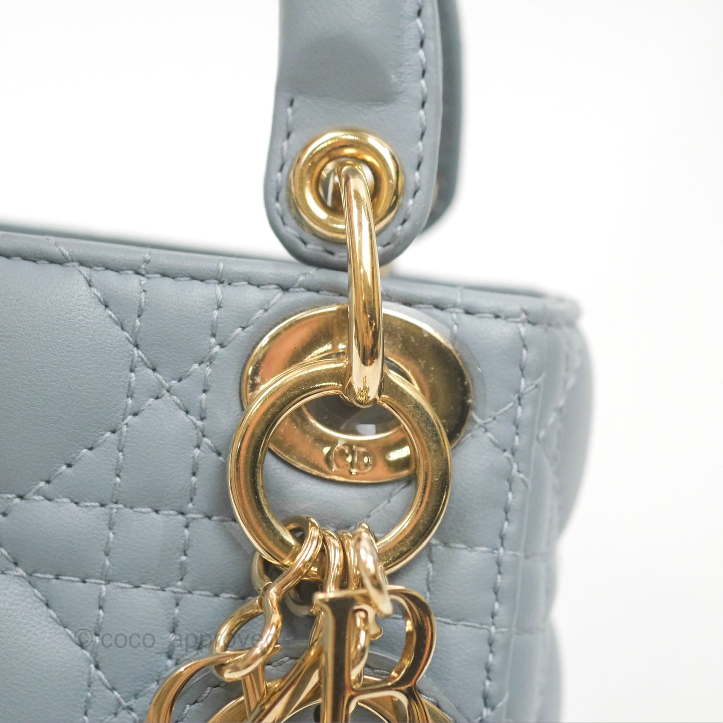 Christian Dior Micro Lady Dior Cannage Blue Grey Lambskin Gold Hardware
