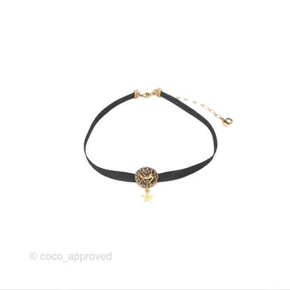 Christian Dior Grosgrain Ribbon Astrology Choker Aged Gold Hardware