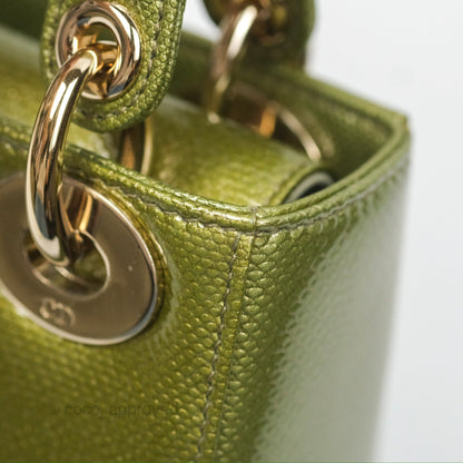 Dior Mini Lady Dior Green Metallic Lizard Gold Hardware