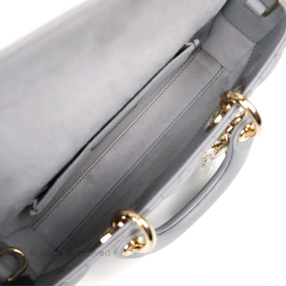Dior Small Lady D-Joy Bag Grey Lambskin Cannage Gold Hardware