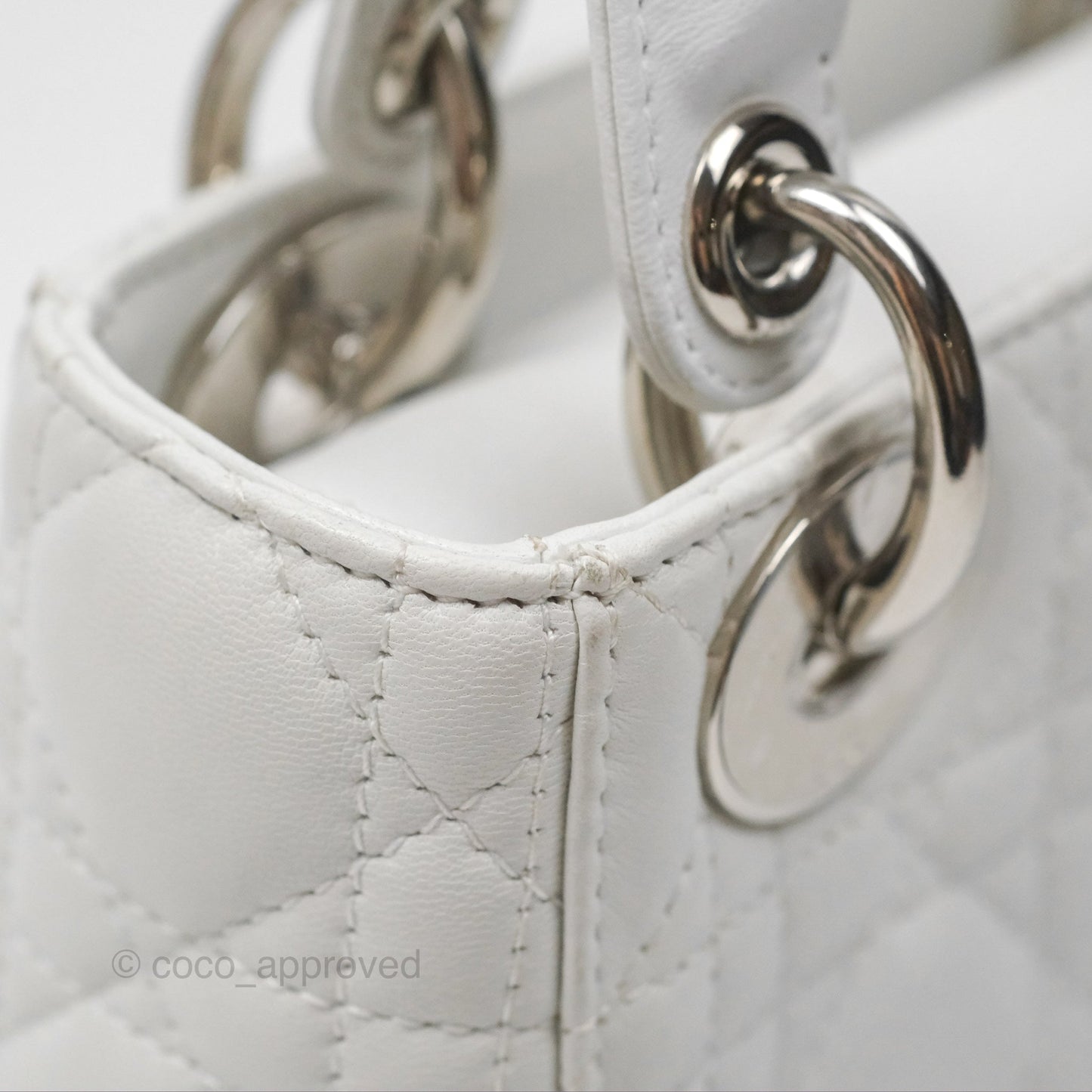 Christian Dior Cannage Mini Lady Dior White Silver Hardware