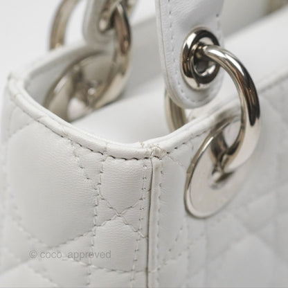 Christian Dior Cannage Mini Lady Dior White Silver Hardware