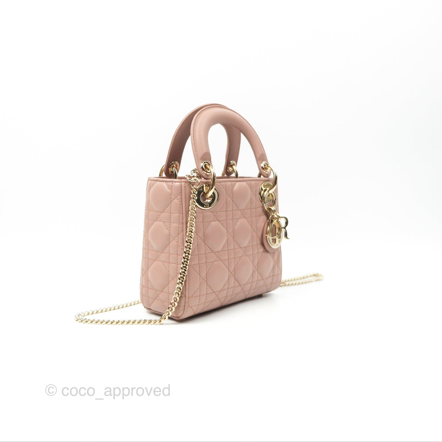 Christian Dior Mini Lady Dior Blush Cannage Lambskin Gold Hardware