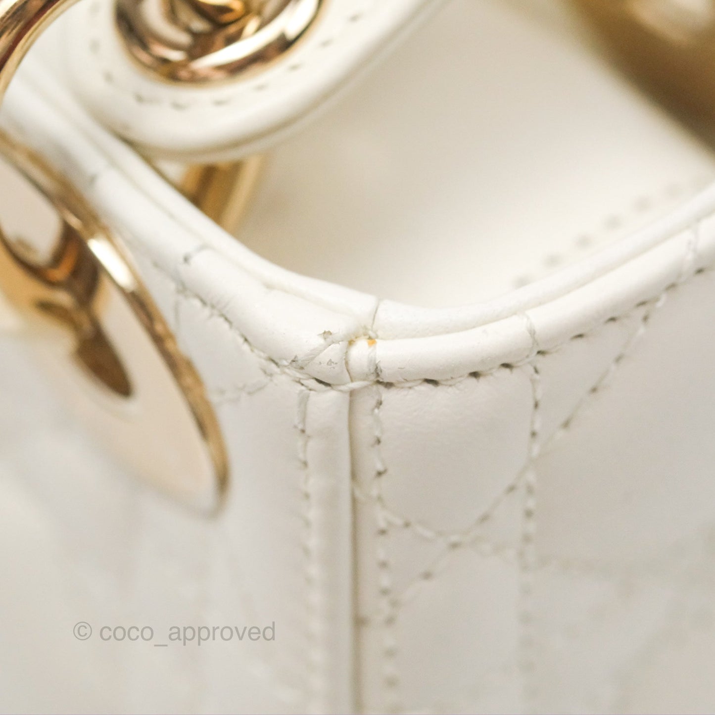Christian Dior Mini Lady Dior Latte Cannage Lambskin Gold Hardware