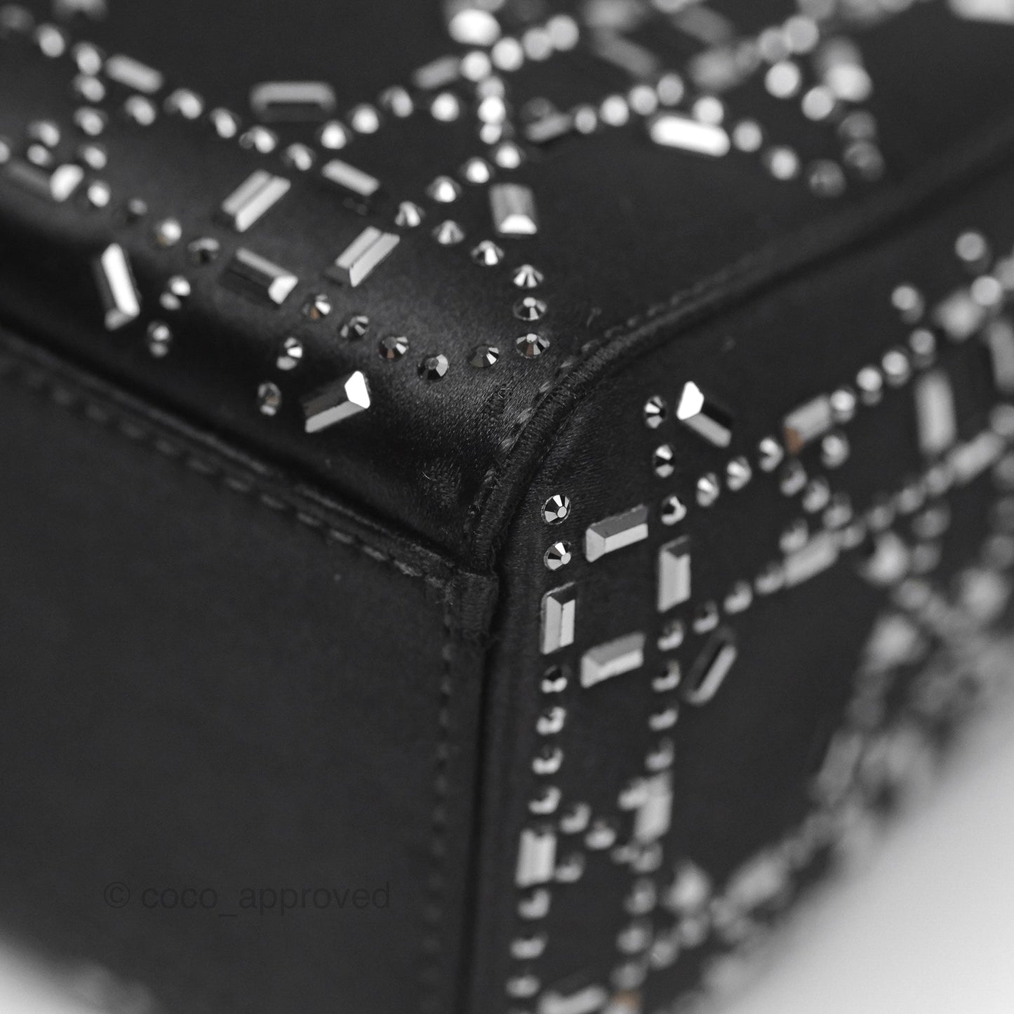 Christian Dior Mini Lady Dior Bag Black Strass Cannage Satin Silver Hardware