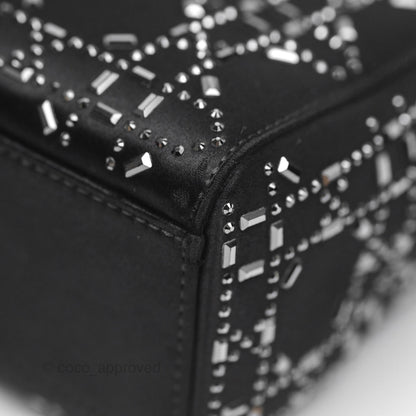 Christian Dior Mini Lady Dior Bag Black Strass Cannage Satin Silver Hardware