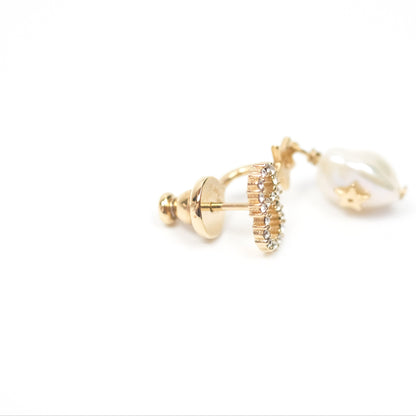 Dior CD Star Pearl Drop Earrings Gold Tone