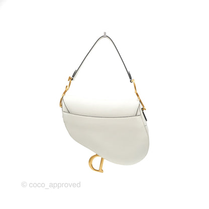 Christian Dior Saddle Bag White Grained Calfskin Gold Hardware