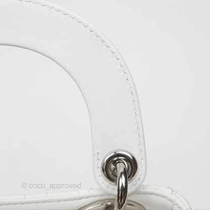 Christian Dior Cannage Mini Lady Dior White Silver Hardware