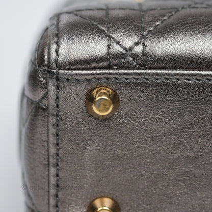 Christian Dior Mini Lady Dior Metallic Dark Grey Lambskin Cannage Gold Hardware
