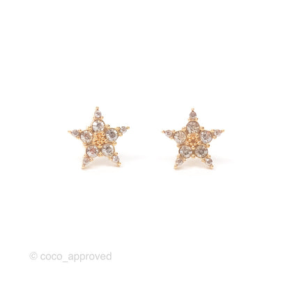 Christian Dior Crystal Star Drop Clover Earrings Gold Tone