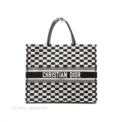 Christian Dior Large Book Tote Checkered Black/ White Canvas