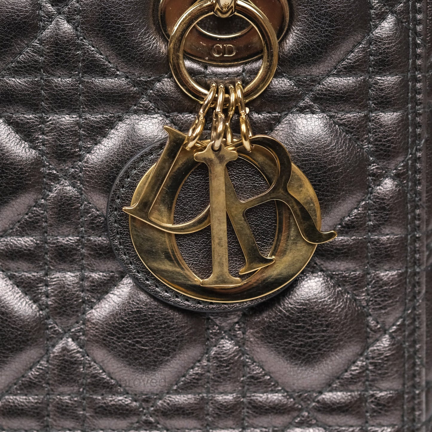 Christian Dior Medium Lady Dior Metallic Dark Grey Lambskin Gold Hardware