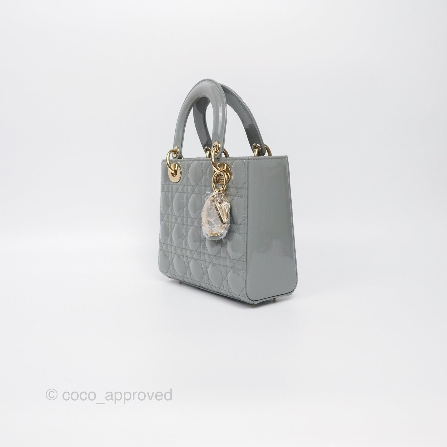 Christian Dior Lady Dior Grey Patent Gold Hardware
