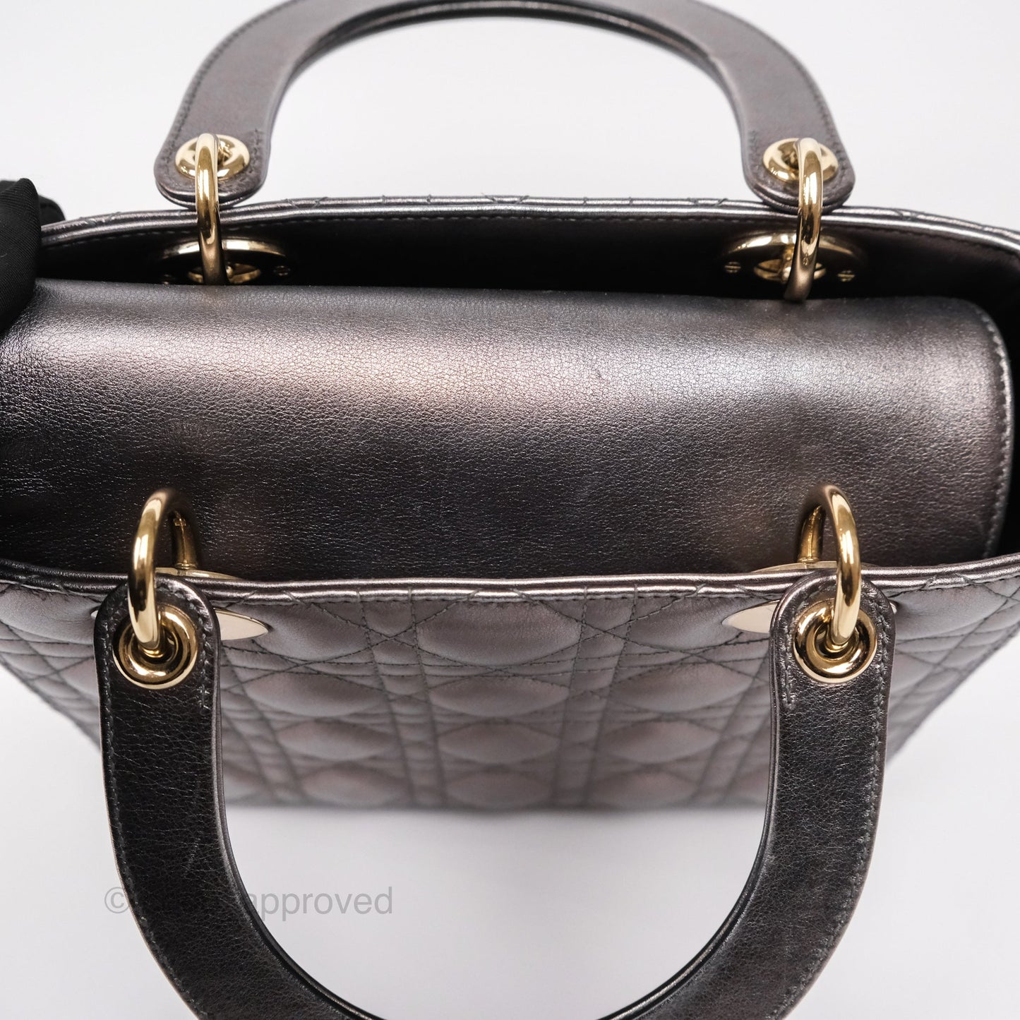 Christian Dior Medium Lady Dior Metallic Dark Grey Lambskin Gold Hardware