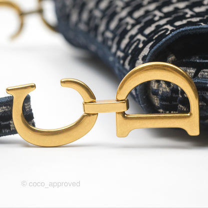 Christian Dior Saddle Bag Velvet Navy Dior Oblique Embroidery Gold Hardware