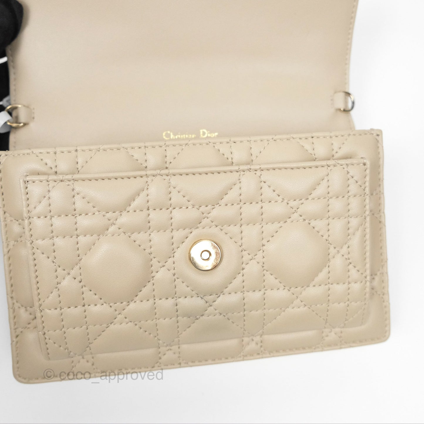Christian Dior My Dior Daily Chain Pouch Sand-Colored Cannage Lambskin Gold Hardware