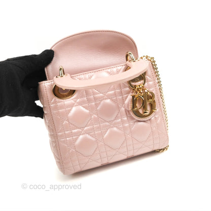Christian Dior Mini Lady Dior Iridescent Light Pink Cannage Gold Hardware