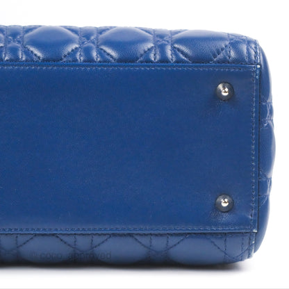 Christian Dior Medium Lady Dior Cannage Dark Blue Lambskin Silver Hardware