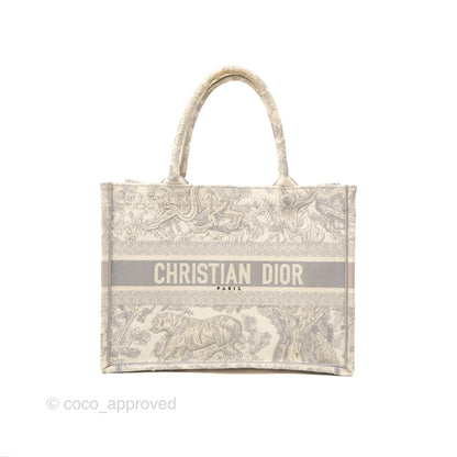 Dior Medium (Old Small) Embroidered Toile De Jouy Book Tote Light Grey Canvas